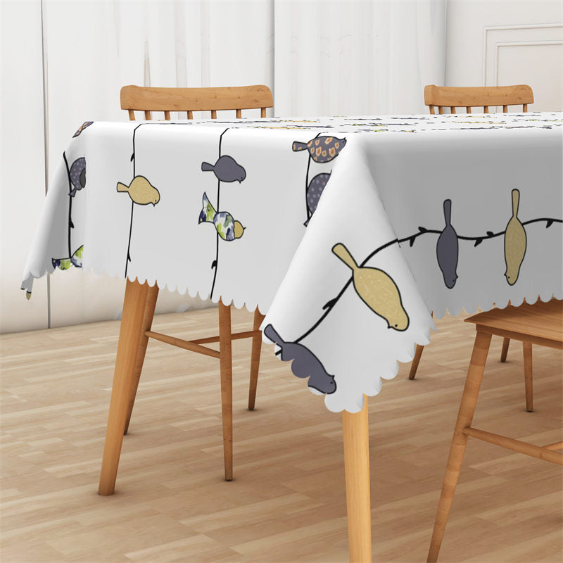 Lofaris Cute Birds Step And Repeat White Rectangle Tablecloth