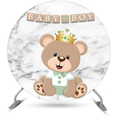 Lofaris Cute Brown Bear Marble Round Baby Shower Backdrop