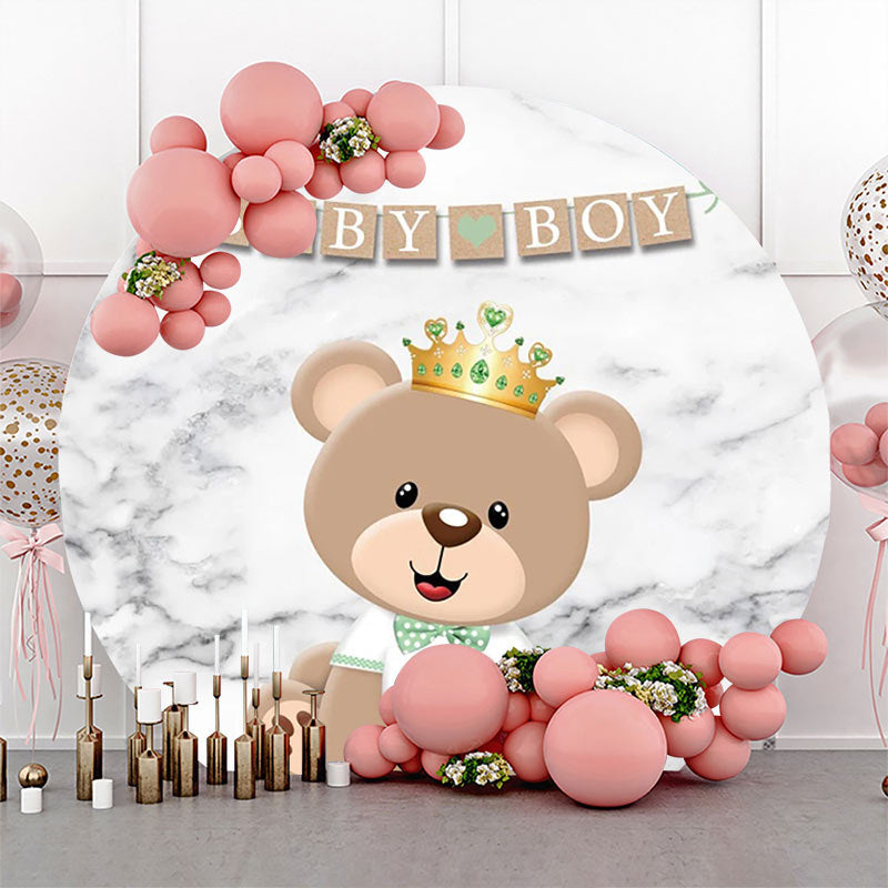 Lofaris Cute Brown Bear Marble Round Baby Shower Backdrop