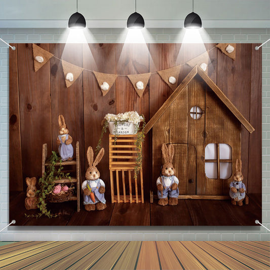 Lofaris Cute Bunny Toys Ornaments Wood Wall Easter Backdrop