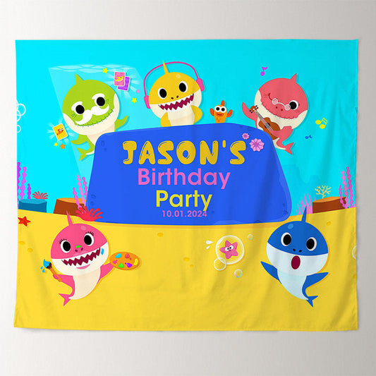 Lofaris Cute Cartoon Baby Shark Custom Birthday Backdrop