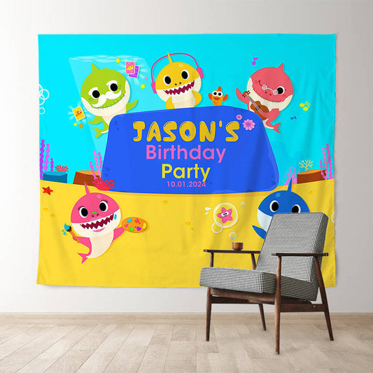 Lofaris Cute Cartoon Baby Shark Custom Birthday Backdrop