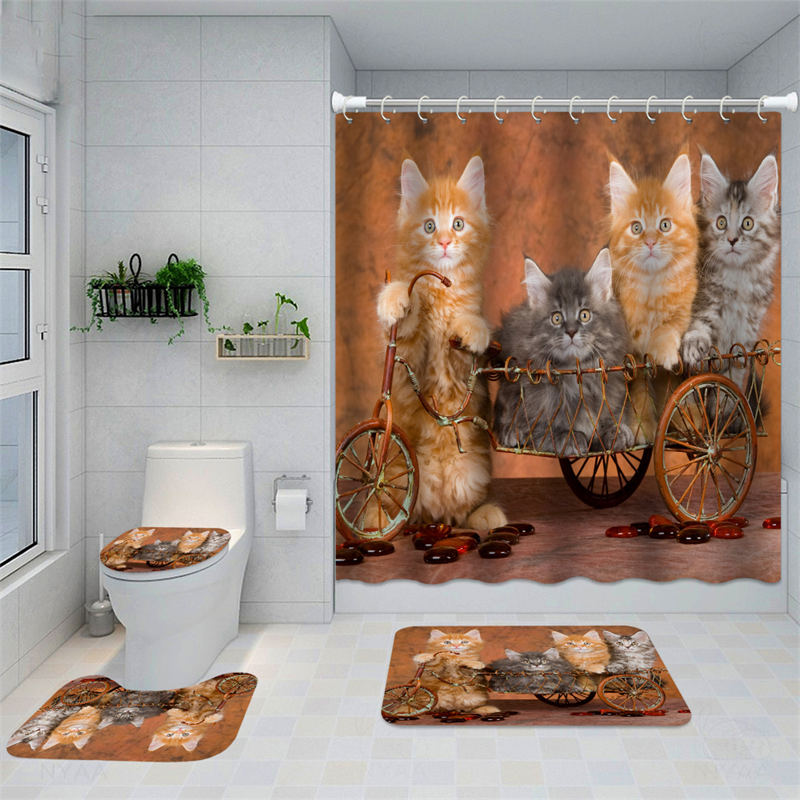 Lofaris Cute Cartoon Cats Shower Curtain Cat Lovers Gift
