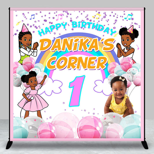 Lofaris Cute Cartoon Girl Crayon Custom 1st Birthday Backdrop