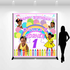 Lofaris Cute Cartoon Girl Crayon Custom 1st Birthday Backdrop