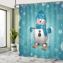 Lofaris Cute Cartoon Snowman Blue Christmas Shower Curtain