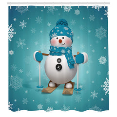 Lofaris Cute Cartoon Snowman Blue Christmas Shower Curtain
