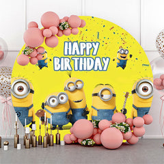 Lofaris Cute Cartoon Yellow Happy Birthday Round Backdrop