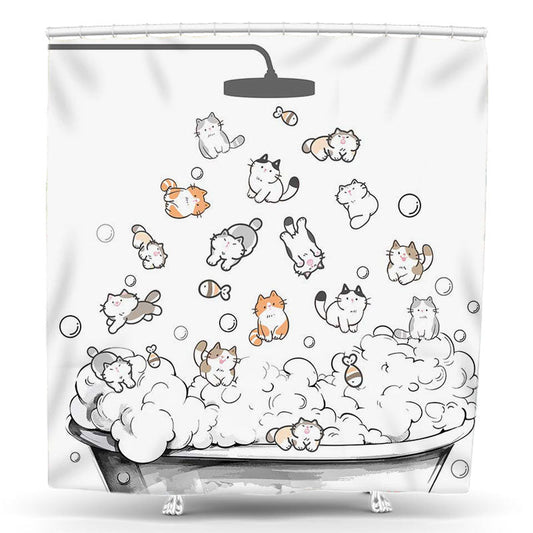 Lofaris Cute Cats Shower Tub Bubble Simple Curtain