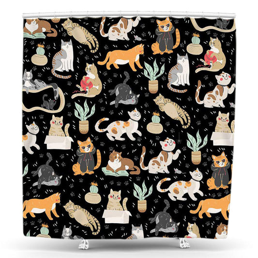 Lofaris Cute Cool Cats Paw Print Potted Plant Shower Curtain