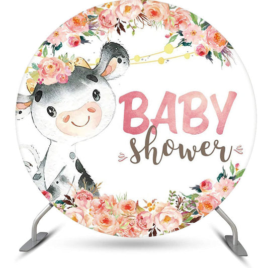 Lofaris Cute Dairy Cow Flowers Circle Baby Shower Backdrop