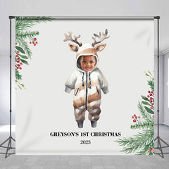 Lofaris Cute Deer Cloth Custom 1st Christmas Birthday Backdrop