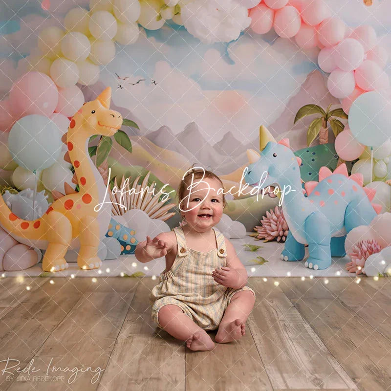 Lofaris Cute Dinosaurs Mountain Balloon Cake Smash Backdrop