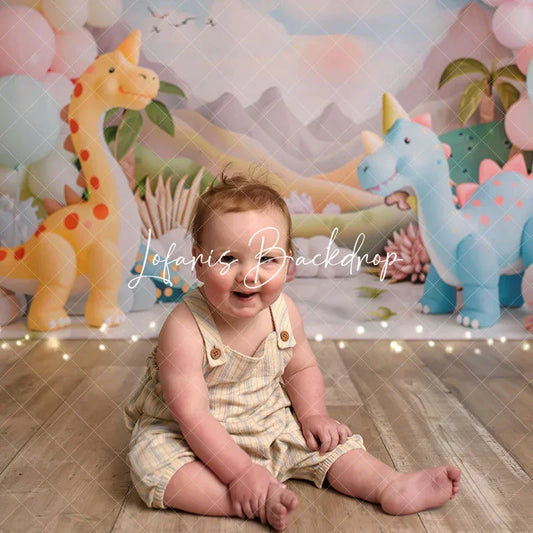 Lofaris Cute Dinosaurs Mountain Balloon Cake Smash Backdrop