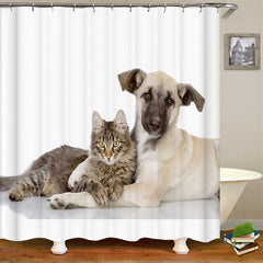 Lofaris Cute Dog Cat Lovely Pet Shower Curtain Bath Mat