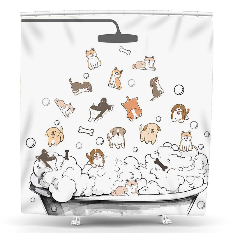 Lofaris Cute Dogs Bone Tub Bubble Simple Shower Curtain
