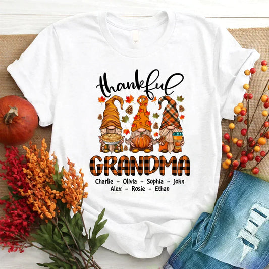 Lofaris Cute Fall Gnomes Thankful Grandma And Kids T - Shirt