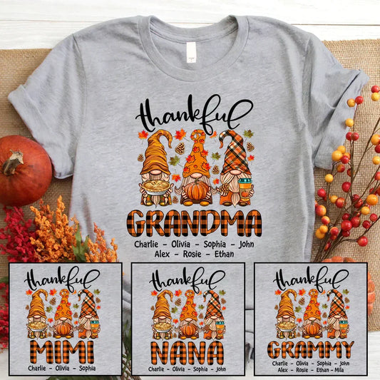 Lofaris Cute Fall Gnomes Thankful Grandma And Kids T - Shirt