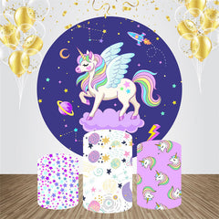 Lofaris Cute Galaxy Wing Unicorn Round Birthday Backdrop Kit
