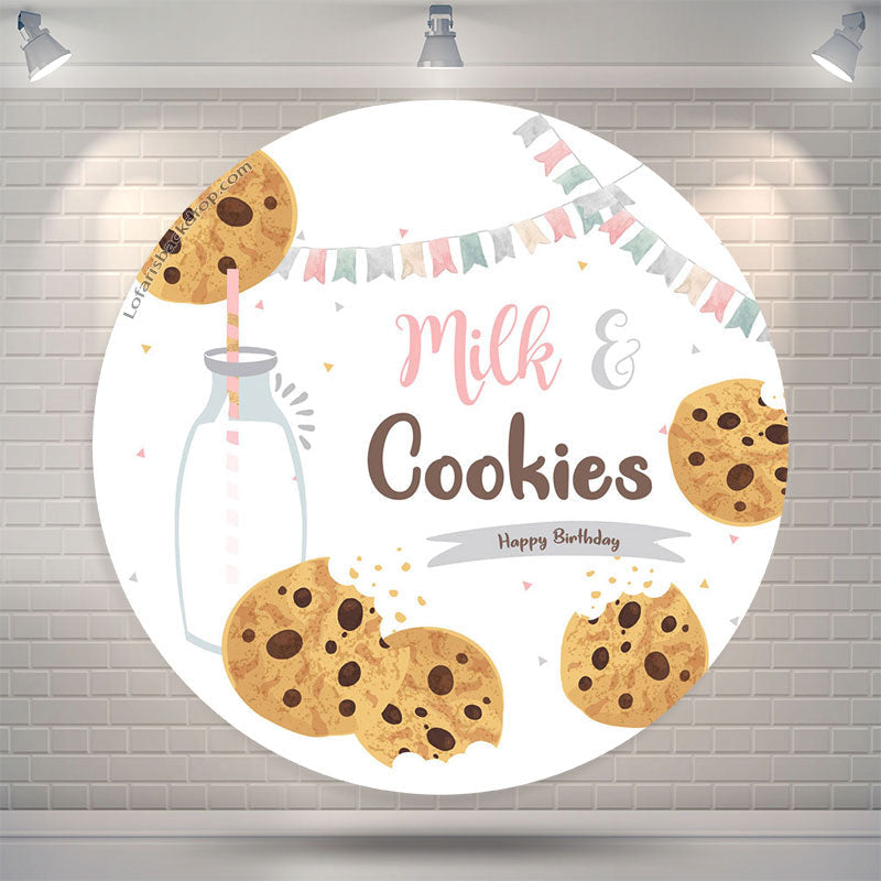 Lofaris Cute Milk Cookies Happy Birthday Round Backdrop