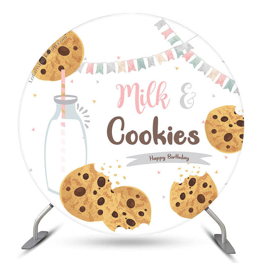 Lofaris Cute Milk Cookies Happy Birthday Round Backdrop