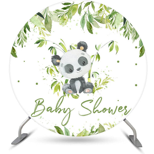 Lofaris Cute Panda Green Leaves Round Baby Shower Backdrop