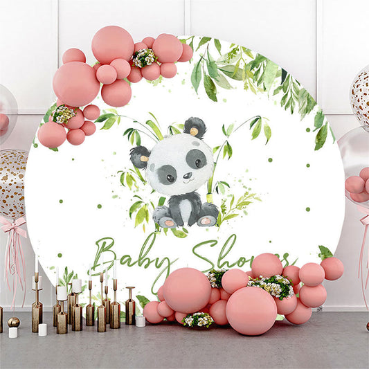 Lofaris Cute Panda Green Leaves Round Baby Shower Backdrop