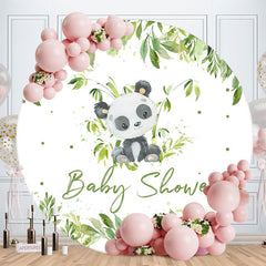 Lofaris Cute Panda Green Leaves Round Baby Shower Backdrop