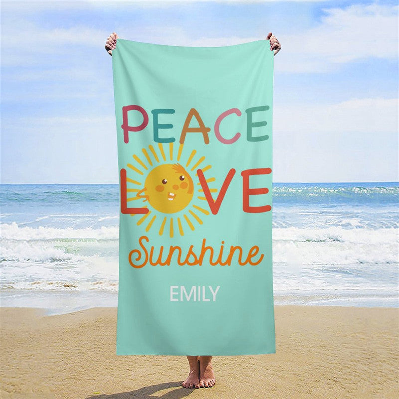 Lofaris Cute Peace Love Sunshine Custom Name Beach Towel