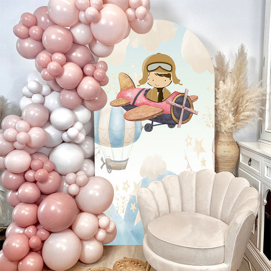 Lofaris Cute Pilot Boy Birthday Double Sided Arch Backdrop