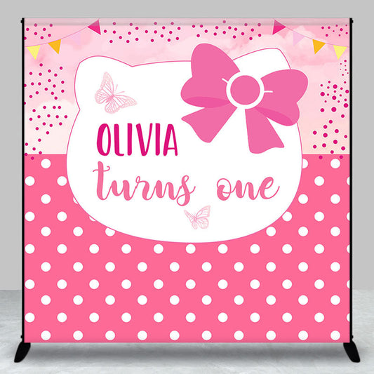 Lofaris Cute Pink Bowknot Cat Custom 1st Birthday Backdrop