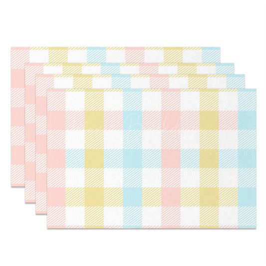 Lofaris Cute Pink Yellow Blue Checkered Set Of 4 Placemats
