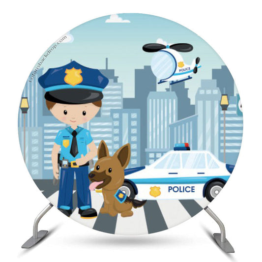 Lofaris Cute Policeman Sidewalk Round Backdrop For Birthday