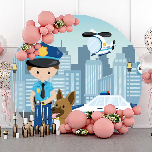 Lofaris Cute Policeman Sidewalk Round Backdrop For Birthday