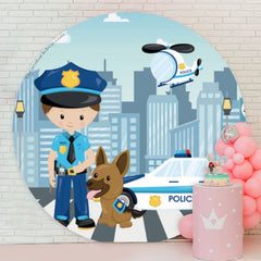 Lofaris Cute Policeman Sidewalk Round Backdrop For Birthday