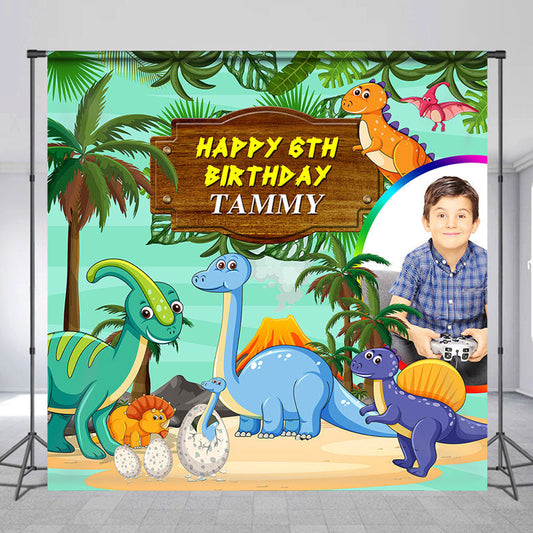 Lofaris Cute Prehistoric Dianosuars Custom Birthday Backdrop