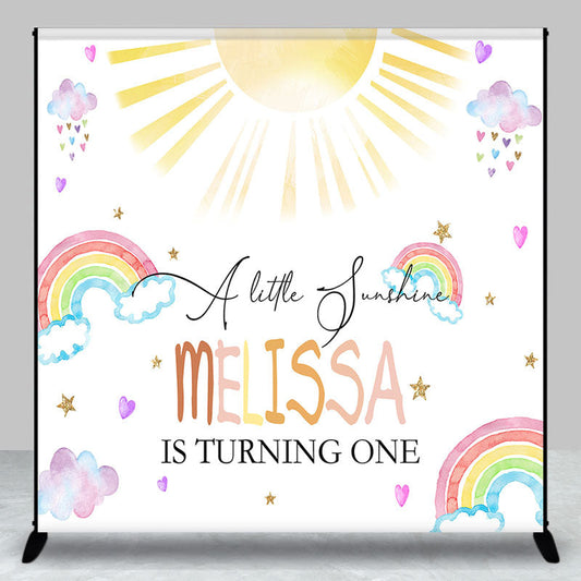Lofaris Cute Rainbow Cloud Sun Custom 1st Birthday Backdrop