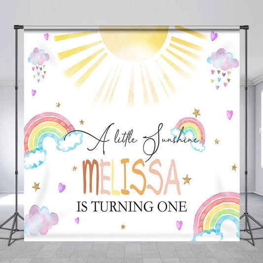 Lofaris Cute Rainbow Cloud Sun Custom 1st Birthday Backdrop