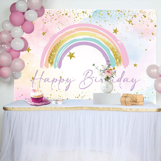 Lofaris Cute Rainbow Glitter Gold Stars Birthday Backdrop