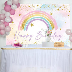 Lofaris Cute Rainbow Glitter Gold Stars Birthday Backdrop