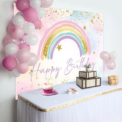 Lofaris Cute Rainbow Glitter Gold Stars Birthday Backdrop