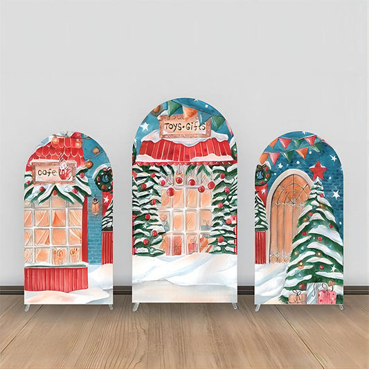 Lofaris Cute Red Shop Green Tree Christmas Arch Backdrop Kit