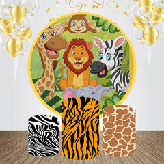 Lofaris Cute Safari Animals Round Bakcdrop Kit For Birthday