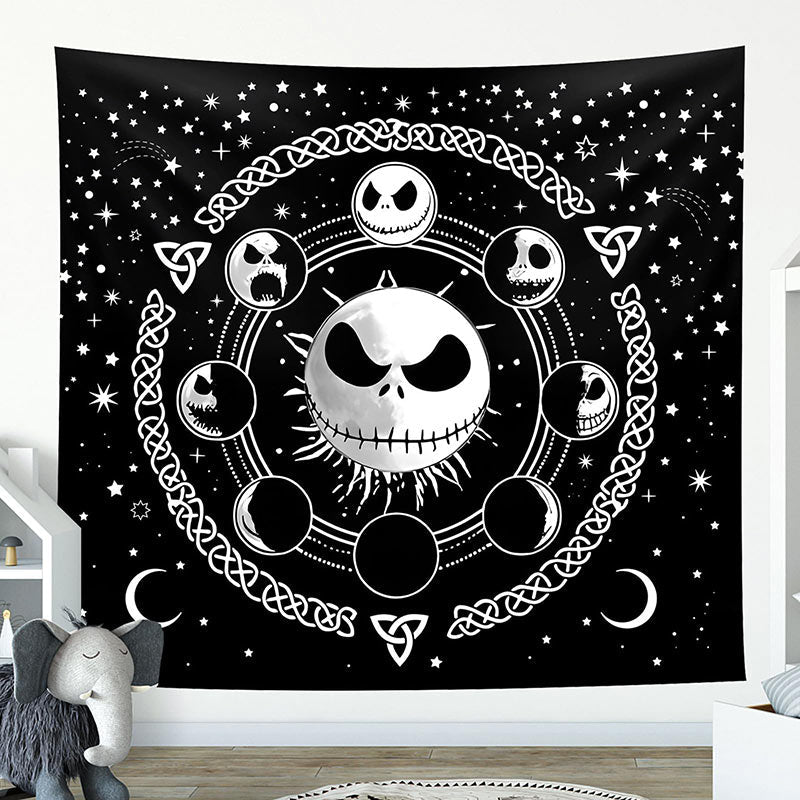 Lofaris Cute Skull Stars Galaxy White And Black Tapestry