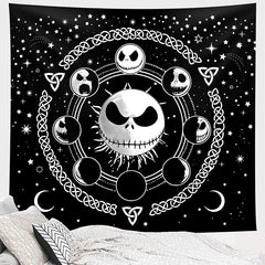 Lofaris Cute Skull Stars Galaxy White And Black Tapestry