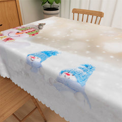 Lofaris Cute Snowman Bokeh Beige Washable Fabric Tablecloth