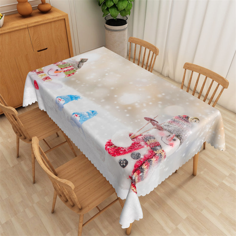 Lofaris Cute Snowman Bokeh Beige Washable Fabric Tablecloth