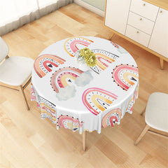 Lofaris Cute White Pink Arch Rainbow Boho Round Tablecloth