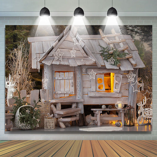 Lofaris Cute White Wooden House Photo Christmas Backdrop