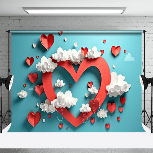 Lofaris Cyan And Red Heart Cloud Valentines Day Backdrop